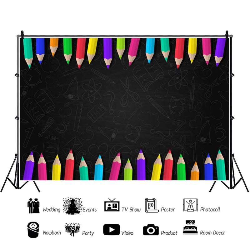 Leyiyi 7x5ft Blackboard Pencil Backdrop Back to School Photography Sessions Kids Child Newborn Baby Shower Birthday Party Photo Background - Image 2